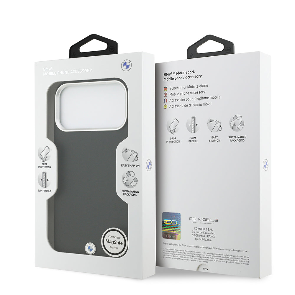 Apple iPhone 17 Pro Max Kılıf BMW Orjinal Lisanslı M-safe Şarj Özellikli Metal Logolu Tam Kaplama Deri Kapak Gri