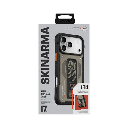 Apple iPhone 17 Pro Max Kılıf Desenli Airbag Tasarımlı Standlı Skinarma Aegis Kapak Gri