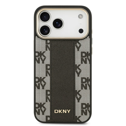 Apple iPhone 17 Pro Max Kılıf DKNY Orjinal Lisanslı M-safe Şarj Özellikli 3D Yazılı Checkered Pattern Kapak Siyah