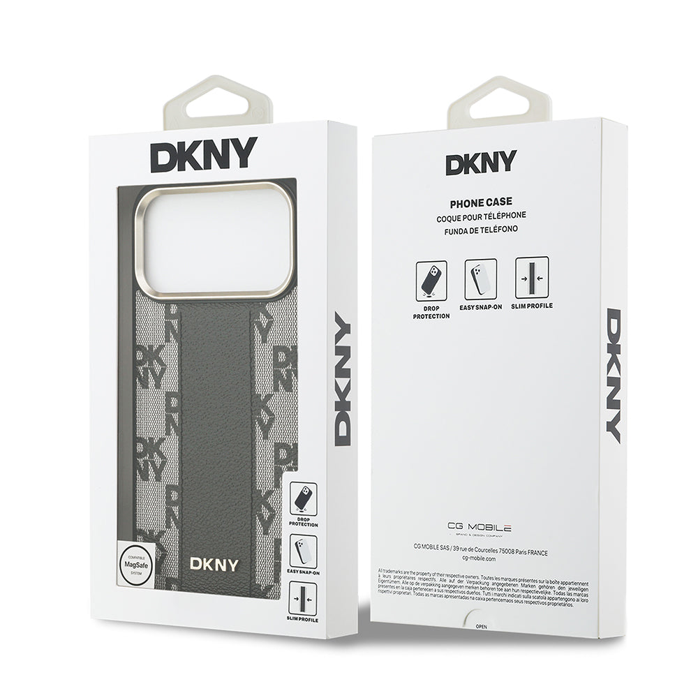 Apple iPhone 17 Pro Max Kılıf DKNY Orjinal Lisanslı M-safe Şarj Özellikli 3D Yazılı Checkered Pattern Kapak Siyah