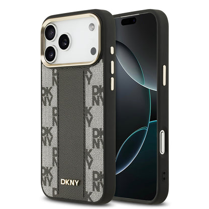 Apple iPhone 17 Pro Max Kılıf DKNY Orjinal Lisanslı M-safe Şarj Özellikli 3D Yazılı Checkered Pattern Kapak Siyah