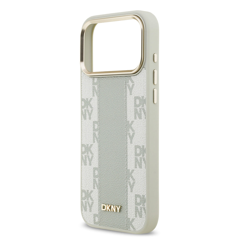 Apple iPhone 17 Pro Max Kılıf DKNY Orjinal Lisanslı M-safe Şarj Özellikli 3D Yazılı Checkered Pattern Kapak Siyah