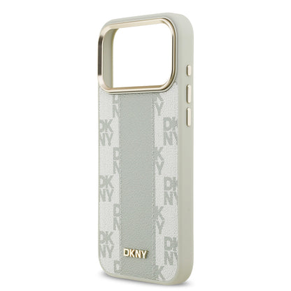 Apple iPhone 17 Pro Max Kılıf DKNY Orjinal Lisanslı M-safe Şarj Özellikli 3D Yazılı Checkered Pattern Kapak Siyah