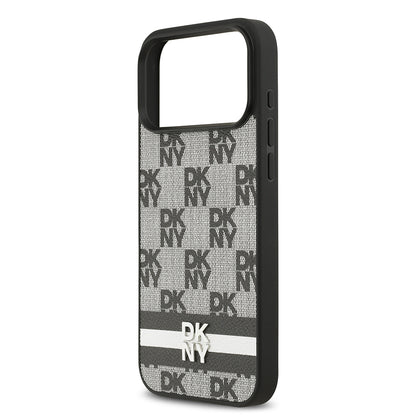 Apple iPhone 17 Pro Max Kılıf DKNY Orjinal Lisanslı M-safe Şarj Özellikli 3D Yazılı Metal Logolu Kapak Siyah