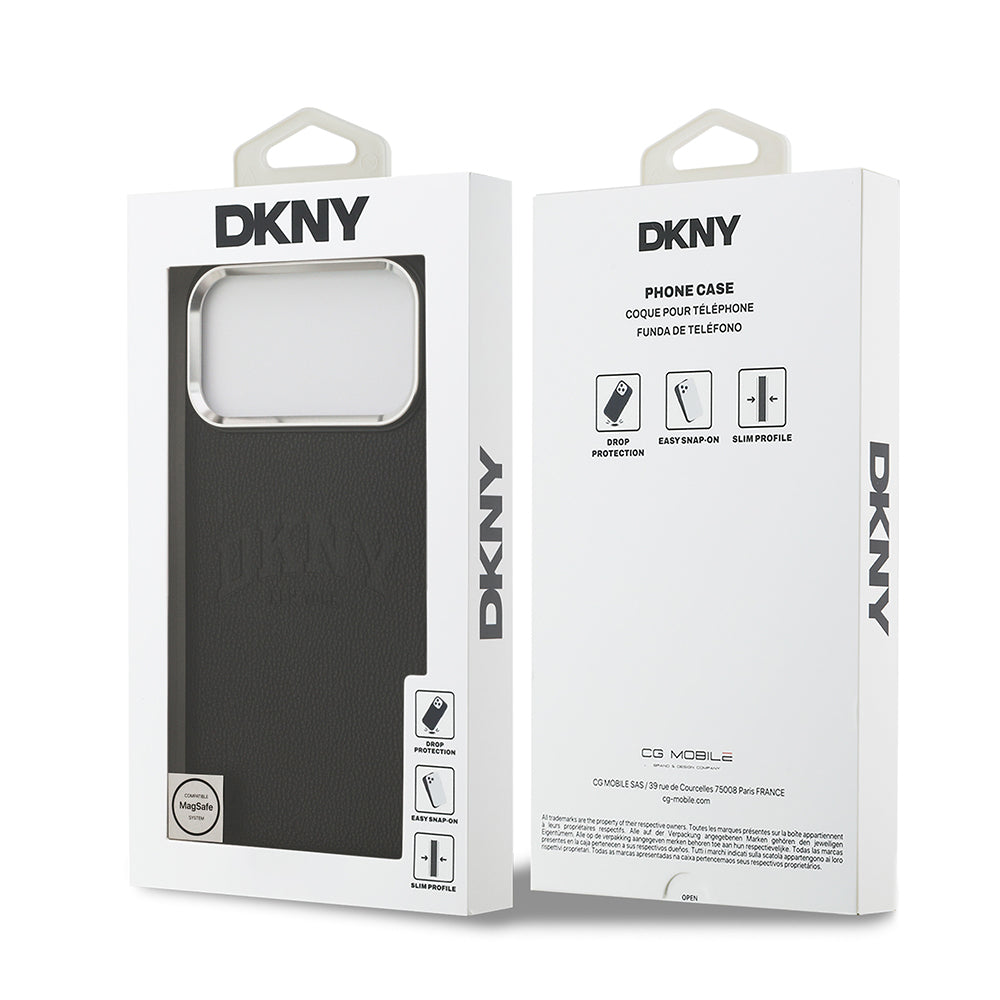 Apple iPhone 17 Pro Max Kılıf DKNY Orjinal Lisanslı M-safe Şarj Özellikli PU Deri Kabartmalı Kapak Bej