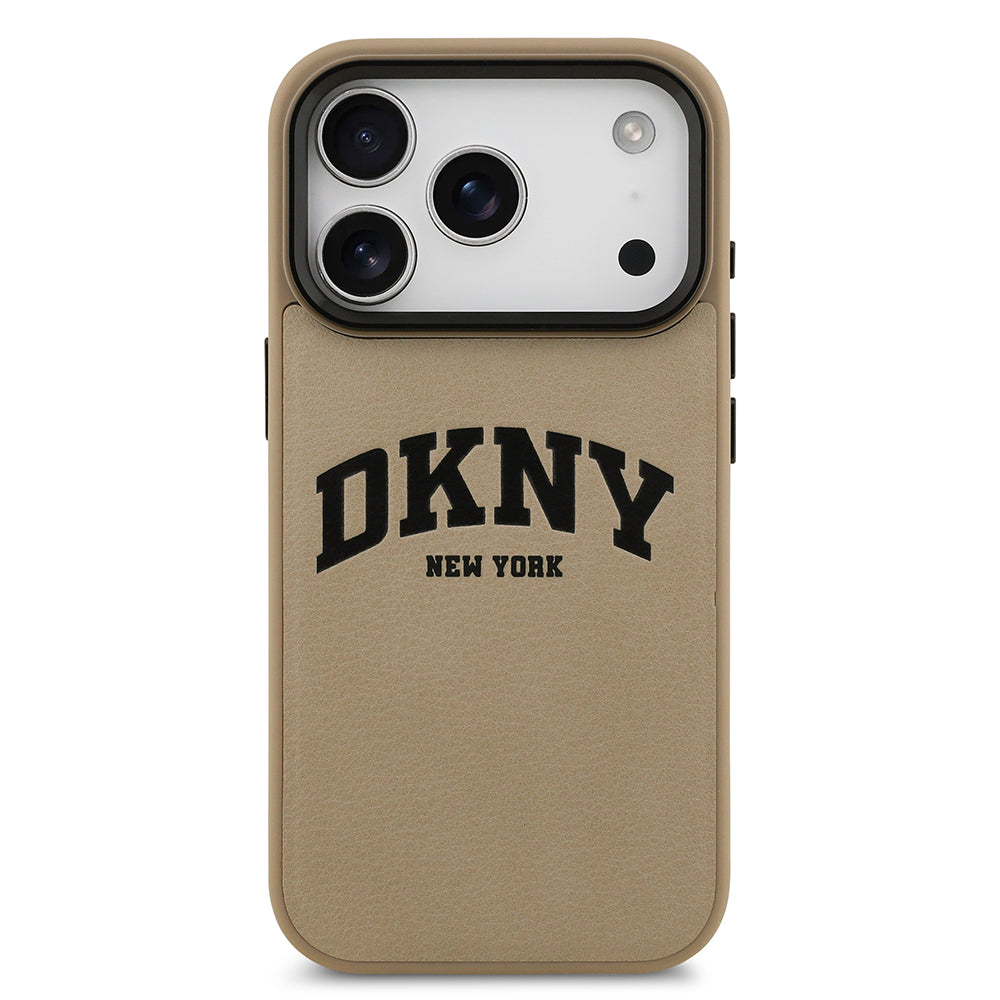 Apple iPhone 17 Pro Max Kılıf DKNY Orjinal Lisanslı M-safe Şarj Özellikli PU Deri Kabartmalı Kapak Siyah