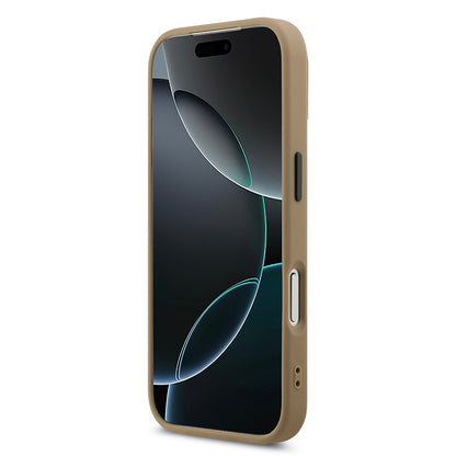 Apple iPhone 17 Pro Max Kılıf DKNY Orjinal Lisanslı M-safe Şarj Özellikli PU Deri Kabartmalı Kapak Bej