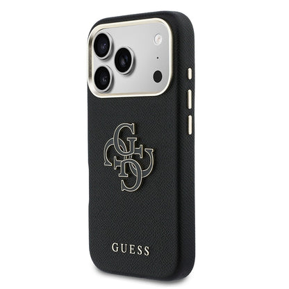 Apple iPhone 17 Pro Max Kılıf Guess Orjinal Lisanslı 4G Büyük Metal Kamera Çerçeveli PU Deri Resin Kapak