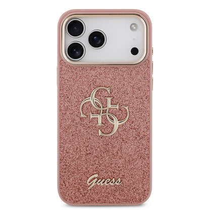 Apple iPhone 17 Pro Max Kılıf Guess Orjinal Lisanslı 4G Büyük Metal Kamera Çerçeveli ve Logolu Glitter Kapak Siyah