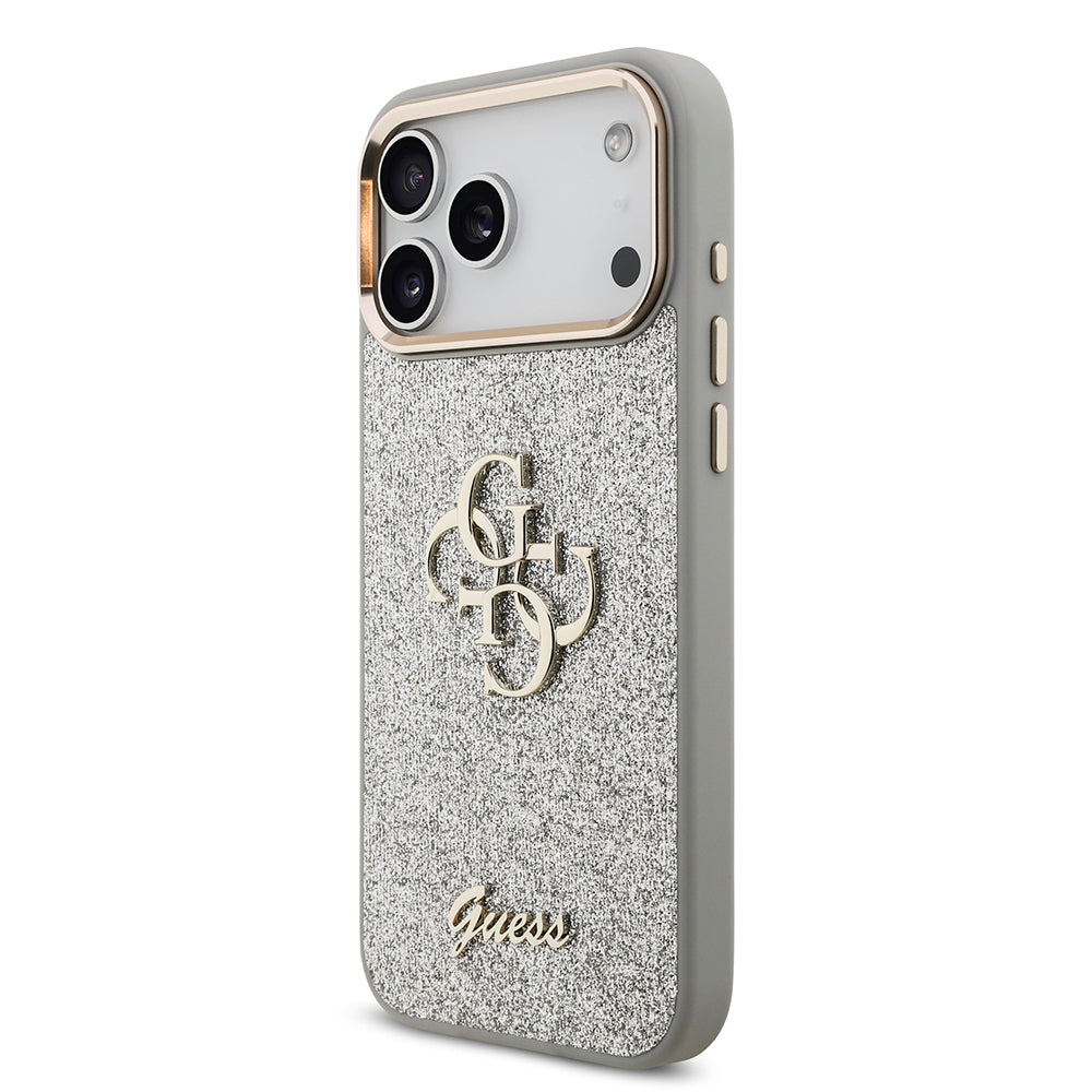 Apple iPhone 17 Pro Max Kılıf Guess Orjinal Lisanslı 4G Büyük Metal Kamera Çerçeveli ve Logolu Glitter Kapak Siyah