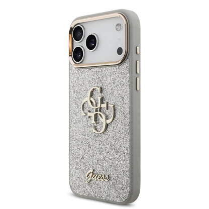 Apple iPhone 17 Pro Max Kılıf Guess Orjinal Lisanslı 4G Büyük Metal Kamera Çerçeveli ve Logolu Glitter Kapak Siyah