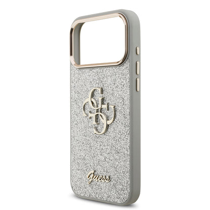 Apple iPhone 17 Pro Max Kılıf Guess Orjinal Lisanslı 4G Büyük Metal Kamera Çerçeveli ve Logolu Glitter Kapak Siyah