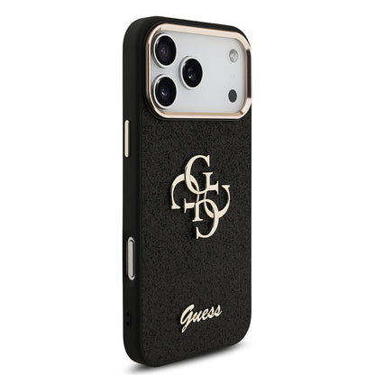 Apple iPhone 17 Pro Max Kılıf Guess Orjinal Lisanslı 4G Büyük Metal Kamera Çerçeveli ve Logolu Glitter Kapak Gold