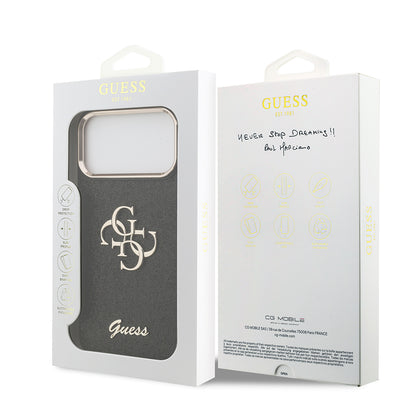 Apple iPhone 17 Pro Max Kılıf Guess Orjinal Lisanslı 4G Büyük Metal Kamera Çerçeveli ve Logolu Glitter Kapak Pembe