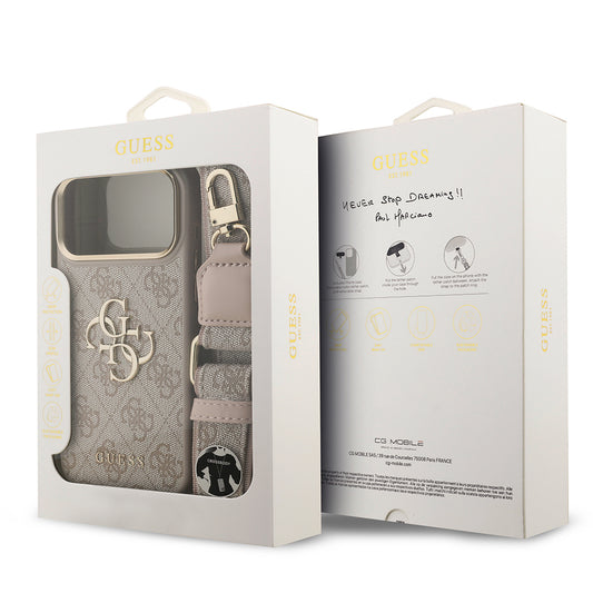 Apple iPhone 17 Pro Max Kılıf Guess Orjinal Lisanslı 4G Büyük Metal Logolu Kalın Askılı Kapak Kahverengi