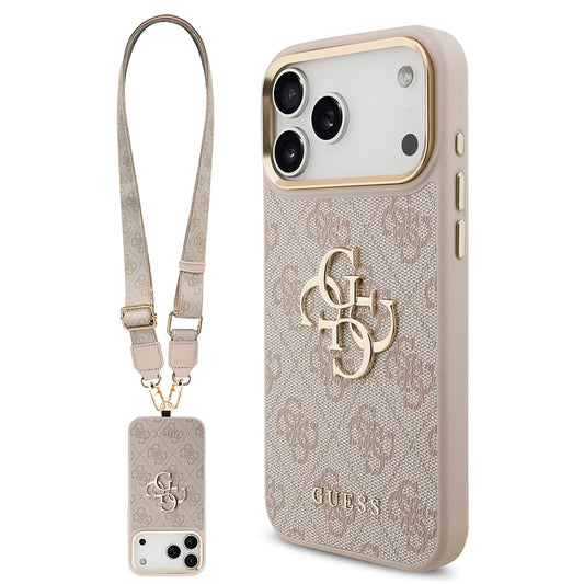 Apple iPhone 17 Pro Max Kılıf Guess Orjinal Lisanslı 4G Büyük Metal Logolu Kalın Askılı Kapak Kahverengi