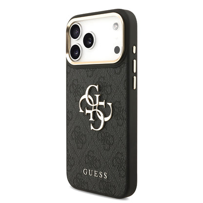 Apple iPhone 17 Pro Max Kılıf Guess Orjinal Lisanslı 4G Büyük Metal Logolu Kalın Askılı Kapak Siyah