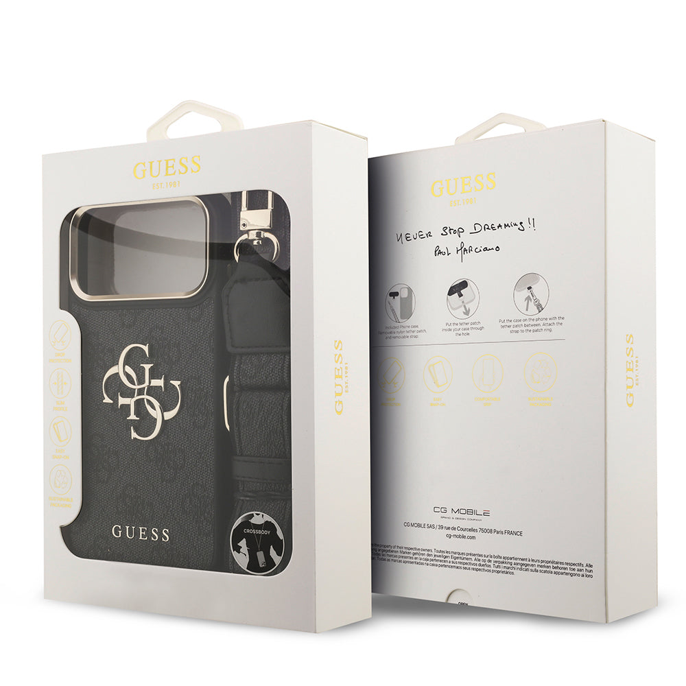 Apple iPhone 17 Pro Max Kılıf Guess Orjinal Lisanslı 4G Büyük Metal Logolu Kalın Askılı Kapak Pembe