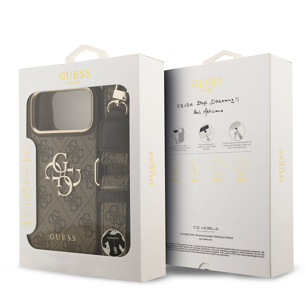 Apple iPhone 17 Pro Max Kılıf Guess Orjinal Lisanslı 4G Büyük Metal Logolu Kalın Askılı Kapak Siyah