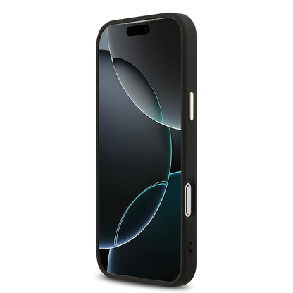 Apple iPhone 17 Pro Max Kılıf Guess Orjinal Lisanslı Gold Metal Kamera Çerçeveli 4G Desenli Metal Büyük 4G ve Yazı Logolu Kapak Siyah