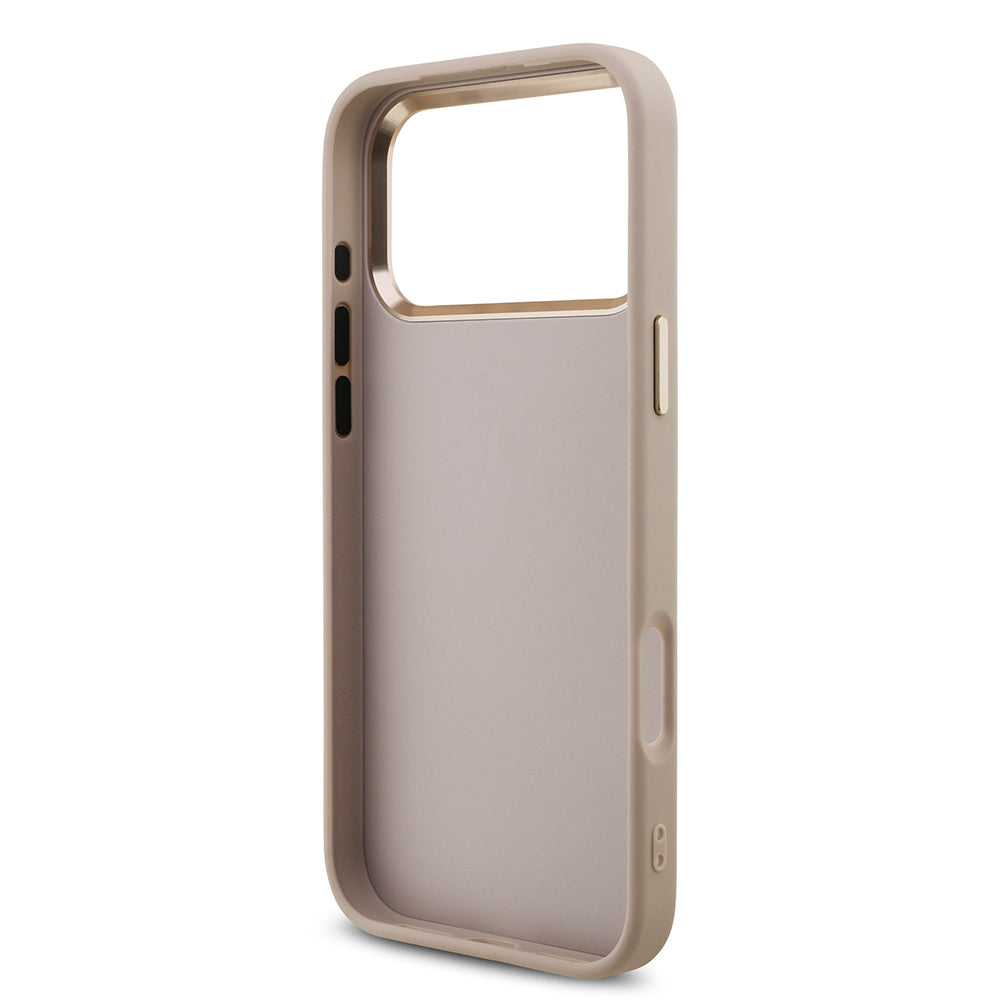 Apple iPhone 17 Pro Max Kılıf Guess Orjinal Lisanslı Gold Metal Kamera Çerçeveli 4G Desenli Metal Büyük 4G ve Yazı Logolu Kapak Siyah