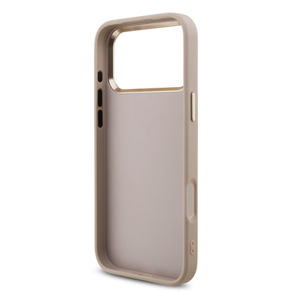 Apple iPhone 17 Pro Max Kılıf Guess Orjinal Lisanslı Gold Metal Kamera Çerçeveli 4G Desenli Metal Büyük 4G ve Yazı Logolu Kapak Pembe