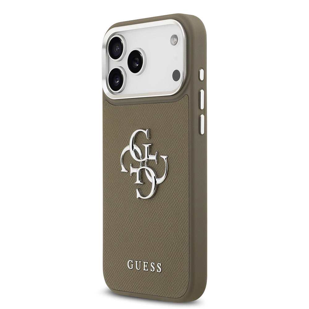 Apple iPhone 17 Pro Max Kılıf Guess Orjinal Lisanslı Grained 4G Metal Büyük Logolu Kapak Kahverengi