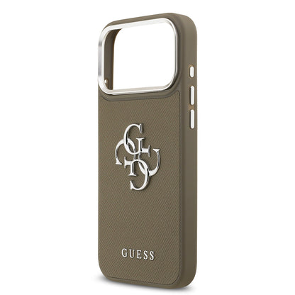 Apple iPhone 17 Pro Max Kılıf Guess Orjinal Lisanslı Grained 4G Metal Büyük Logolu Kapak Kahverengi