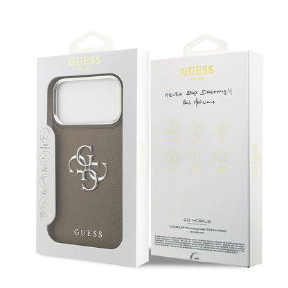 Apple iPhone 17 Pro Max Kılıf Guess Orjinal Lisanslı Grained 4G Metal Büyük Logolu Kapak Kahverengi