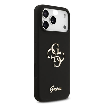 Apple iPhone 17 Pro Max Kılıf Guess Orjinal Lisanslı Grained Yazı Logolu Kapak Pembe