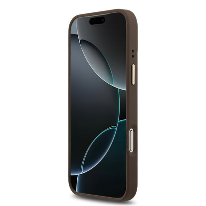 Apple iPhone 17 Pro Max Kılıf Guess Orjinal Lisanslı M-safe Şarj Özellikli 4G Desenli PU Metal Plaka Klasik Logolu Kapak Siyah