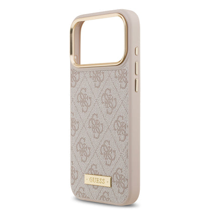 Apple iPhone 17 Pro Max Kılıf Guess Orjinal Lisanslı M-safe Şarj Özellikli 4G Desenli PU Metal Plaka Klasik Logolu Kapak Siyah