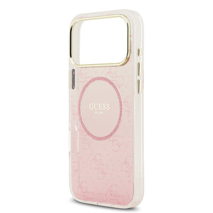 Apple iPhone 17 Pro Max Kılıf Guess Orjinal Lisanslı M-safe Şarj Özellikli 4G Desenli Simli Silikon Kapak Gri