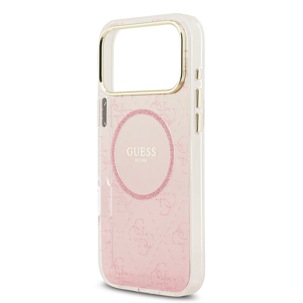 Apple iPhone 17 Pro Max Kılıf Guess Orjinal Lisanslı M-safe Şarj Özellikli 4G Desenli Simli Silikon Kapak Mor