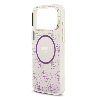 Apple iPhone 17 Pro Max Kılıf Guess Orjinal Lisanslı M-safe Şarj Özellikli 4G Desenli Simli Silikon Kapak Mor