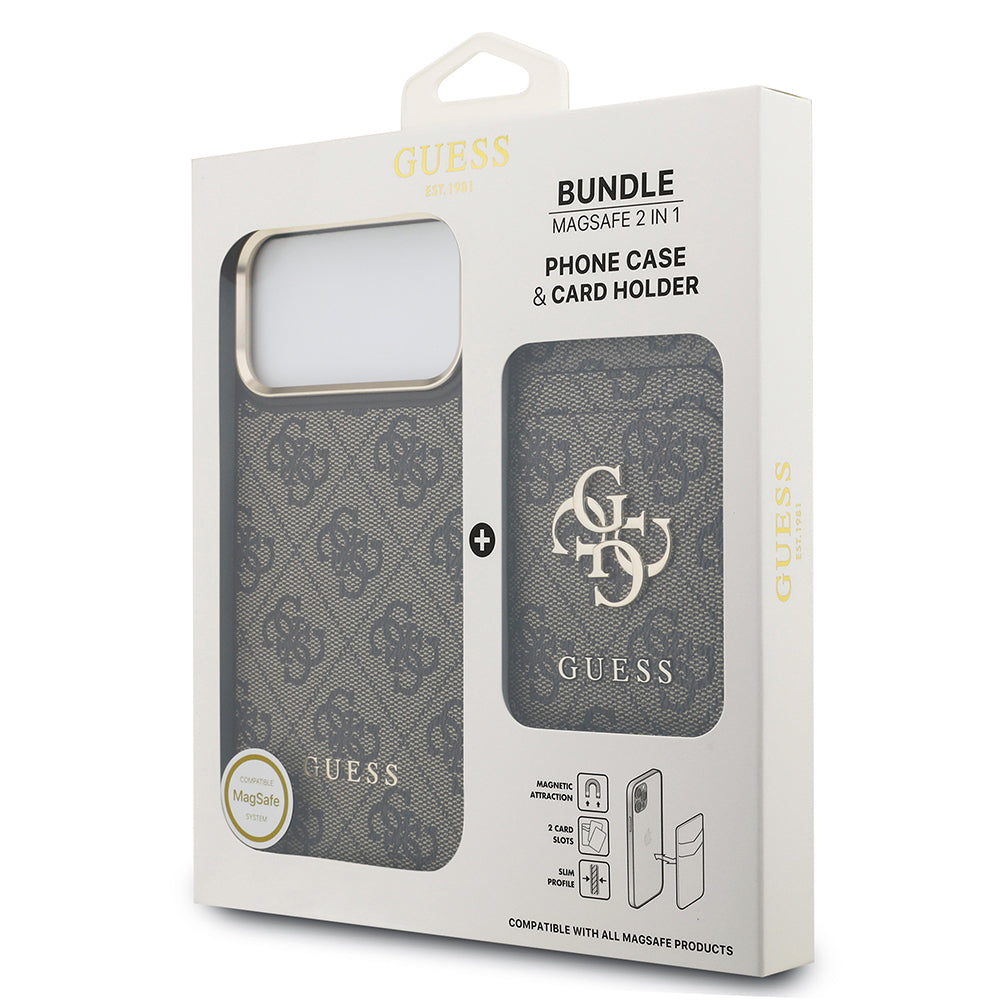 Apple iPhone 17 Pro Max Kılıf Guess Orjinal Lisanslı M-safe Şarj Özellikli 4G Metal Büyük Logolu Kartlıklı Kapak Siyah