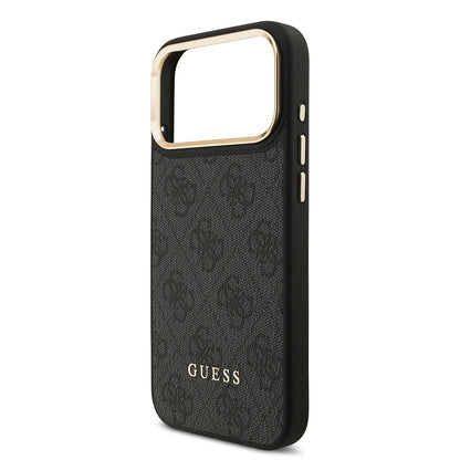 Apple iPhone 17 Pro Max Kılıf Guess Orjinal Lisanslı M-safe Şarj Özellikli 4G Metal Büyük Logolu Kartlıklı Kapak Siyah