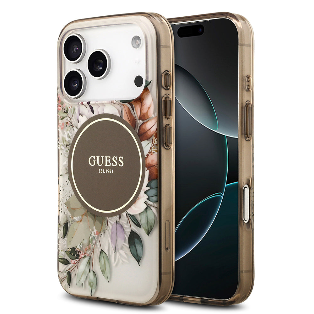 Apple iPhone 17 Pro Max Kılıf Guess Orjinal Lisanslı M-safe Şarj Özellikli Flower Tonal Circle Kapak Yeşil