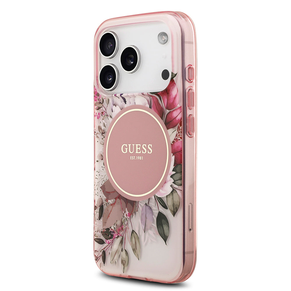 Apple iPhone 17 Pro Max Kılıf Guess Orjinal Lisanslı M-safe Şarj Özellikli Flower Tonal Circle Kapak Yeşil