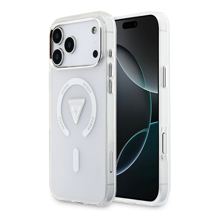 Apple iPhone 17 Pro Max Kılıf Guess Orjinal Lisanslı M-safe Şarj Özellikli IML Baskılı Üçgen Logolu Metal Kamera Çerçeveli Kapak Siyah