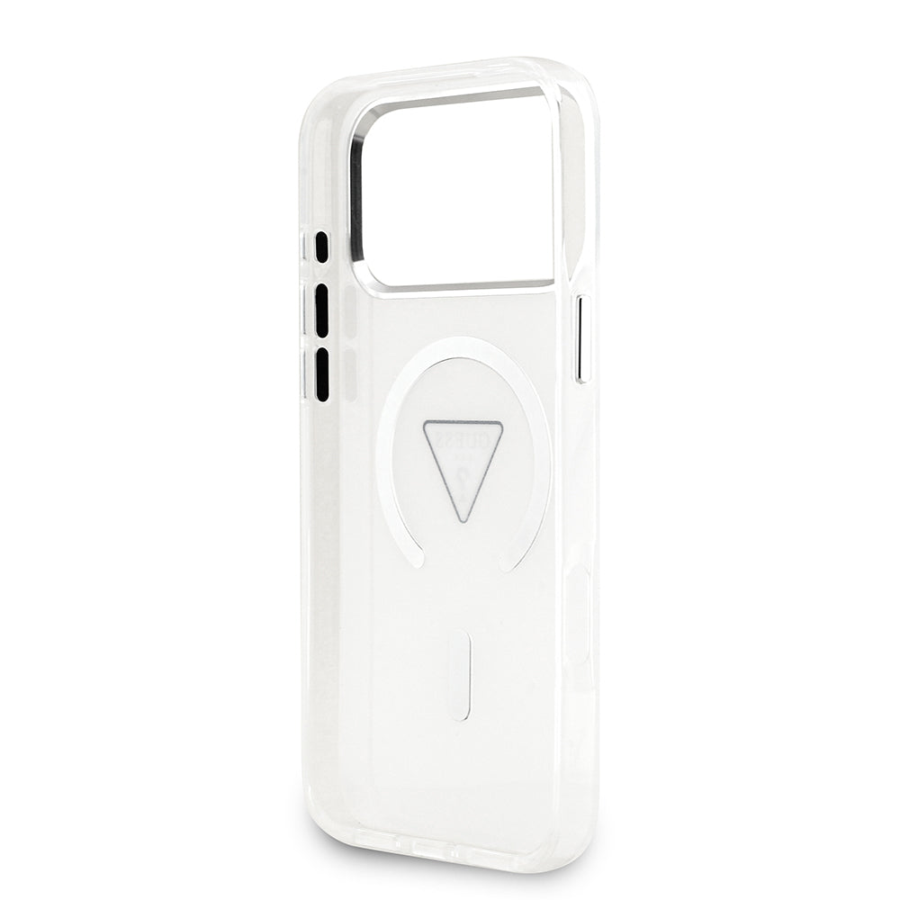 Apple iPhone 17 Pro Max Kılıf Guess Orjinal Lisanslı M-safe Şarj Özellikli IML Baskılı Üçgen Logolu Metal Kamera Çerçeveli Kapak Siyah