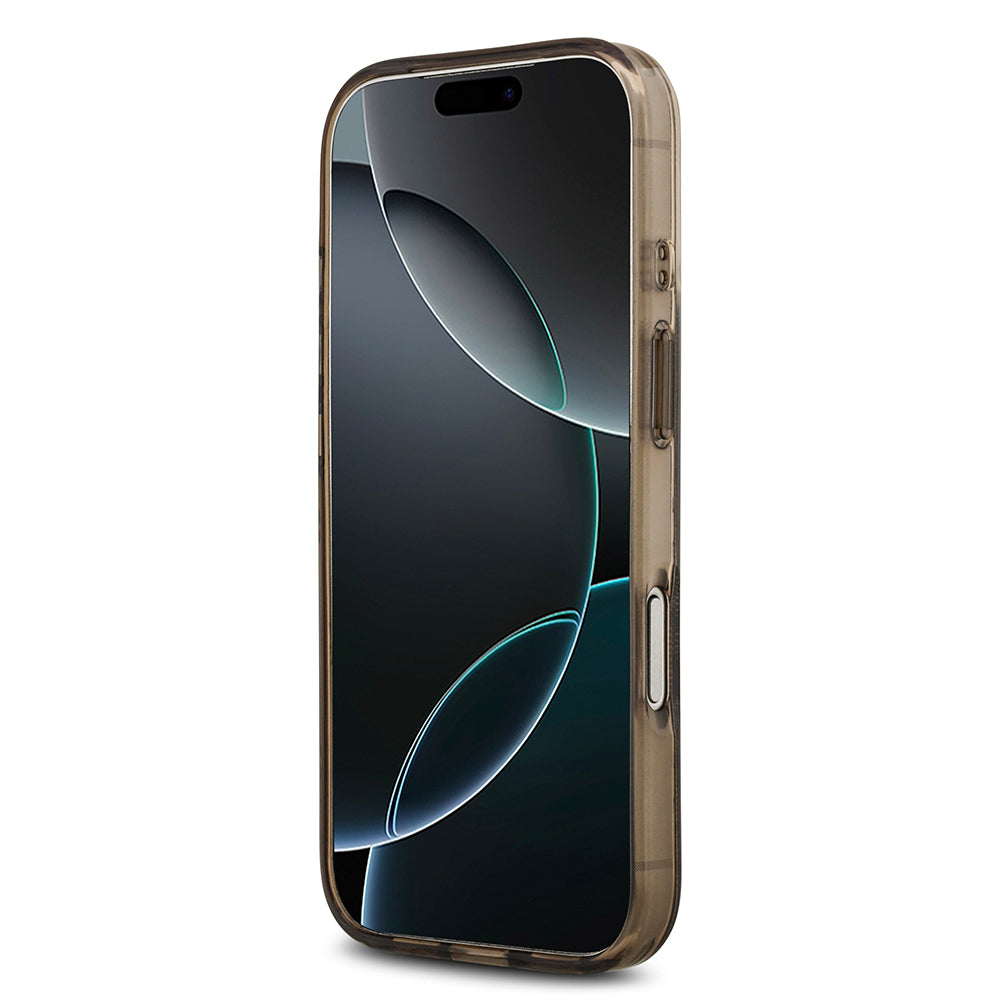 Apple iPhone 17 Pro Max Kılıf Guess Orjinal Lisanslı M-safe Şarj Özellikli IML Peony ve 4G Desenli Klasik Logolu Kapak Siyah