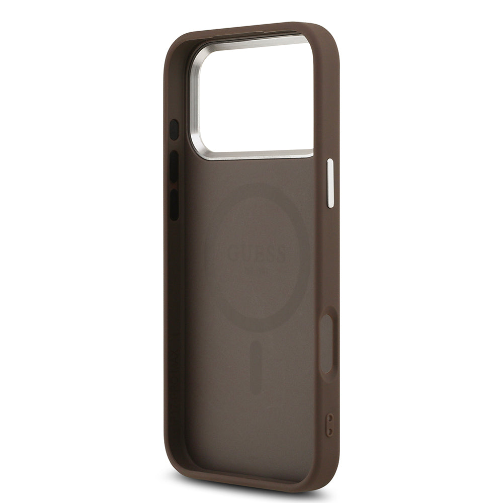 Apple iPhone 17 Pro Max Kılıf Guess Orjinal Lisanslı M-safe Şarj Özellikli Klasik Yazı Logolu PU Deri Kapak Siyah