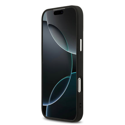 Apple iPhone 17 Pro Max Kılıf Guess Orjinal Lisanslı M-safe Şarj Özellikli Klasik Yazı Logolu PU Deri Kapak Siyah