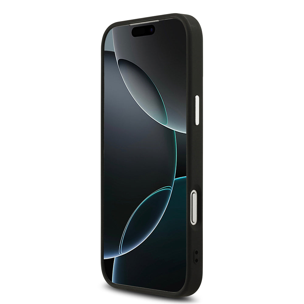 Apple iPhone 17 Pro Max Kılıf Guess Orjinal Lisanslı M-safe Şarj Özellikli Metal Kamera Çerçeveli Üçgen Logolu Glitter Kapak Pembe