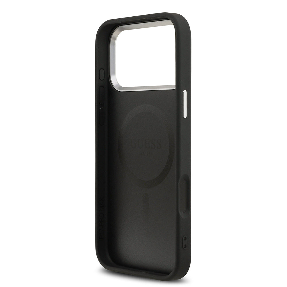 Apple iPhone 17 Pro Max Kılıf Guess Orjinal Lisanslı M-safe Şarj Özellikli PU Deri Metal Kamera Çerçeveli Üçgen Logolu Kapak Kahverengi