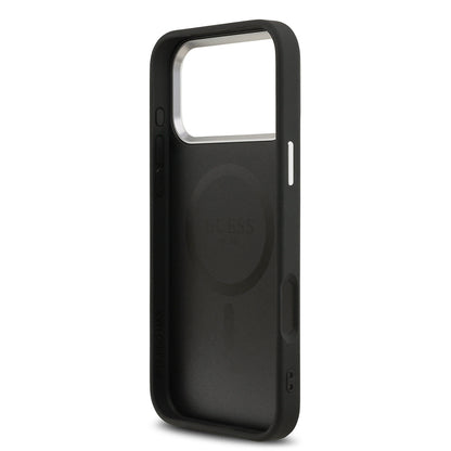 Apple iPhone 17 Pro Max Kılıf Guess Orjinal Lisanslı M-safe Şarj Özellikli PU Deri Metal Kamera Çerçeveli Üçgen Logolu Kapak Kahverengi