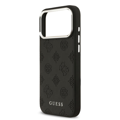 Apple iPhone 17 Pro Max Kılıf Guess Orjinal Lisanslı M-safe Şarj Özellikli Sıcak Baskılı Klasik Yazı Logolu PU Deri Peony Kapak Siyah