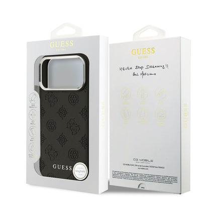 Apple iPhone 17 Pro Max Kılıf Guess Orjinal Lisanslı M-safe Şarj Özellikli Sıcak Baskılı Klasik Yazı Logolu PU Deri Peony Kapak Bej