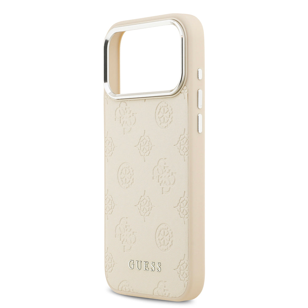 Apple iPhone 17 Pro Max Kılıf Guess Orjinal Lisanslı M-safe Şarj Özellikli Sıcak Baskılı Klasik Yazı Logolu PU Deri Peony Kapak Siyah